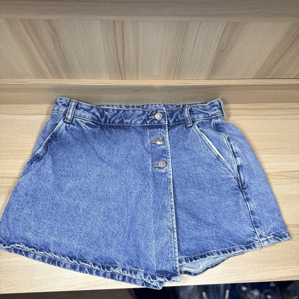 ZARA Wrap Denim Mini Skort Skirt Shorts Mid-blue Y2K Punk Grunge Sz M